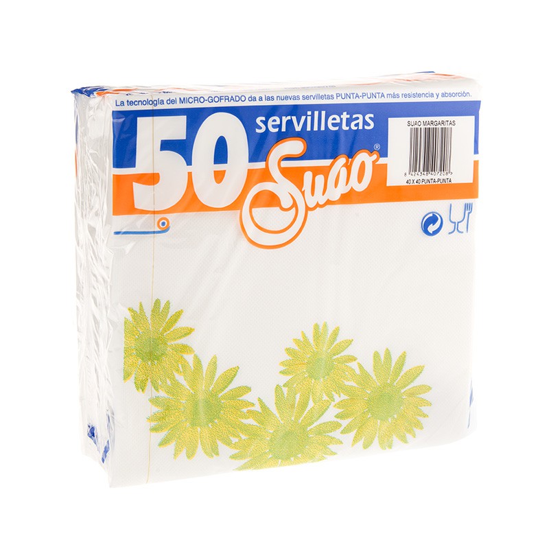 SERVILLETA DECORADA "MARGARITAS" 40x40 PUNTA PUNTA