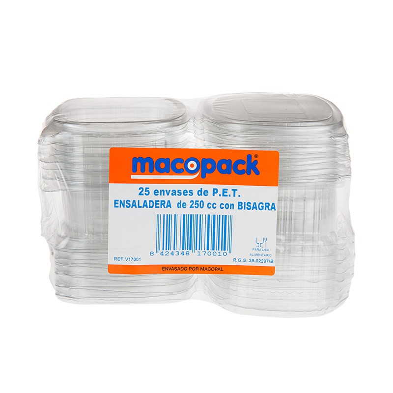 ENVASE DE PLÁSTICO CON BISAGRA PET 250 cc