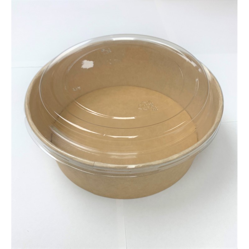 ENSALADERA CARTÓN KRAFT REDONDA + TAPA PET 1000 cc.